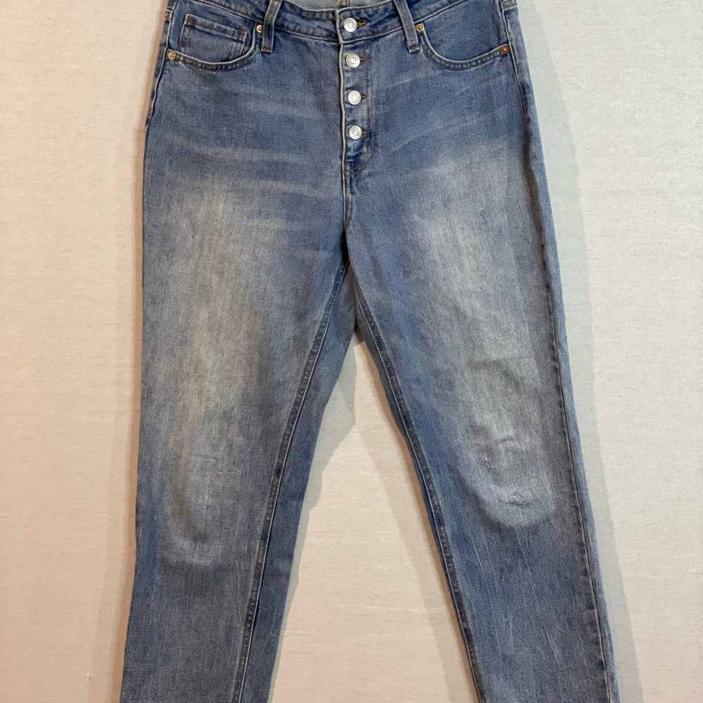 Popsugar Jeans Women’s 12 Blue Denim Medium Wash Straight Leg Button